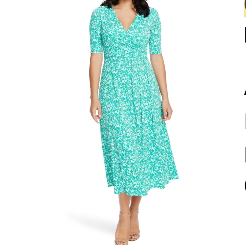 Floral print faux wrap midi dress